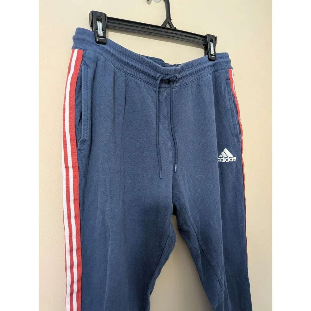 Adidas Jogger Pants Men’s L Blue Cotton Red Stripes Pockets YGI G3-136